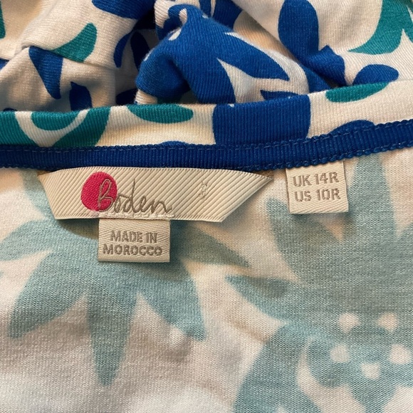 Boden Tory Tunic Dress White Blue Jersey Stretch 3/4 Sleeve V Neck US Size 10 - Picture 8 of 9